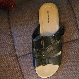 Croft & Barrow Black Leather Slide Sandal